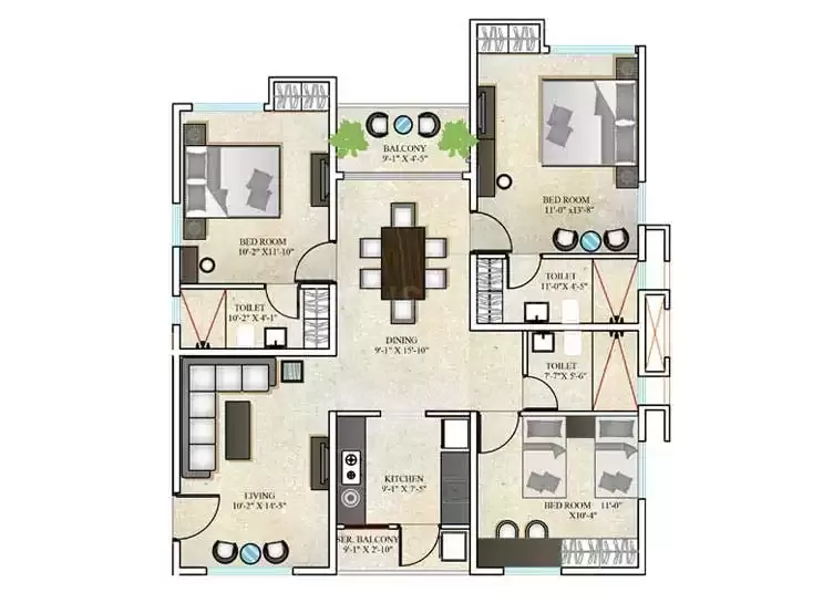 3 BHK | 1370.00 sq.ft | ₹ 62.51 L