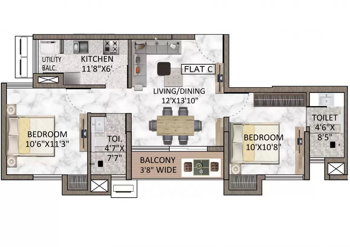 2 BHK | 954.00 sq.ft  | ₹ 50.5 L