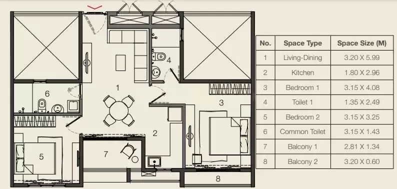2 BHK | 996.00 sq.ft | ₹ 58 L