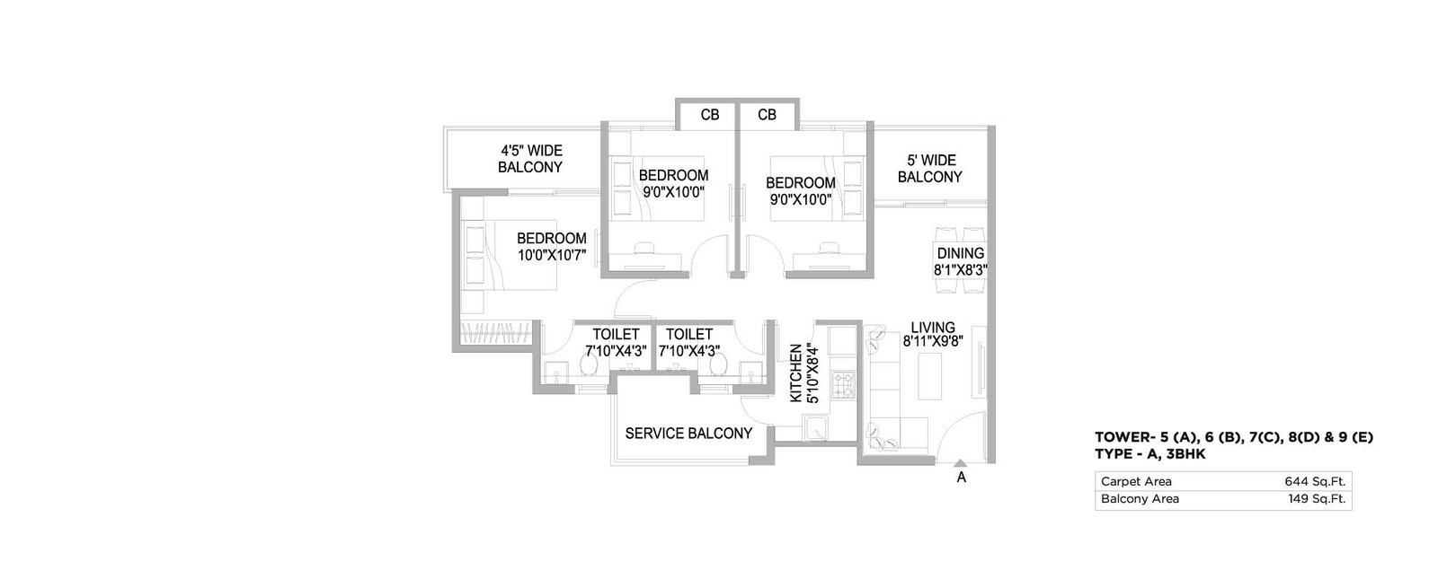 3 BHK | 644 sqft. | ₹ 62 lacs