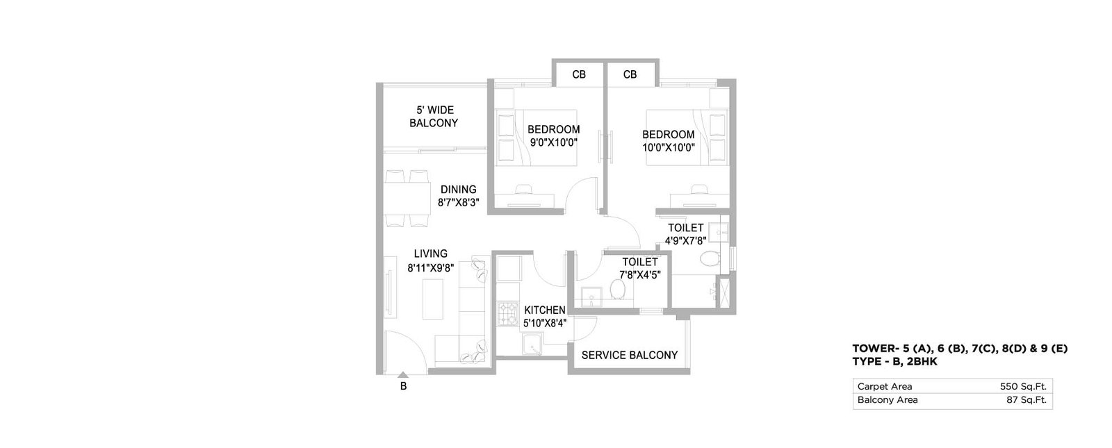 2 BHK | 550 sqft. | ₹ 48 lacs