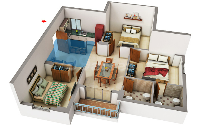 3 BHK | 712 sqft. | ₹ 72 lacs