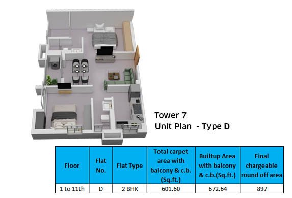 2 BHK | 897 sqft. | ₹ 45 lacs