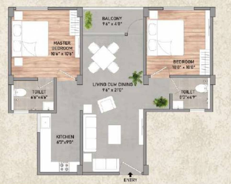 2 BHK + 2T | 911 Sq ft | 30.06 L