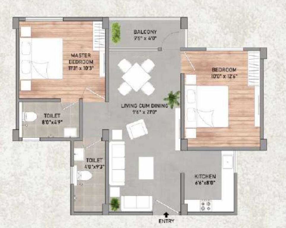 2 BHK + 2T | 948 Sq ft | 31.28 L