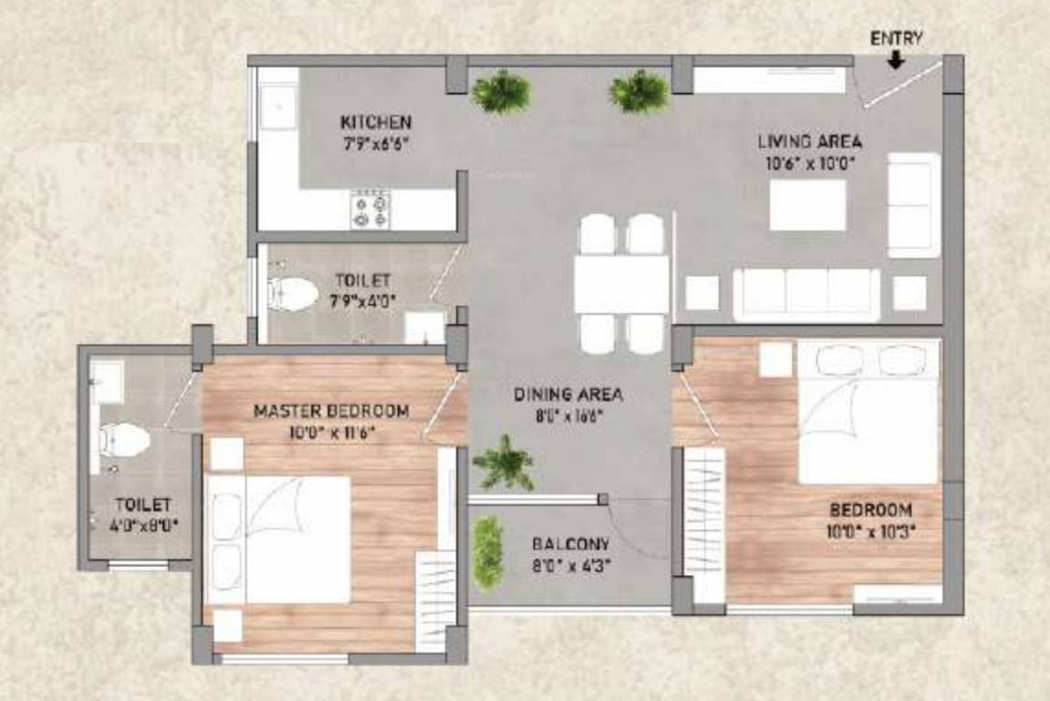2 BHK + 2T | 920 Sq ft | 30.36 L