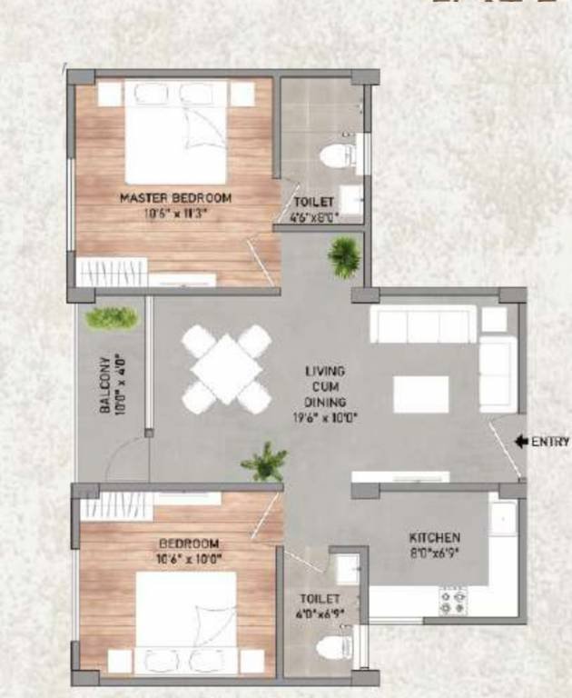 2 BHK + 2T | 928 Sq ft | 30.62 L