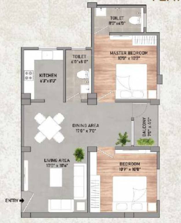2 BHK + 2T | 892 Sq ft | 29.44 L