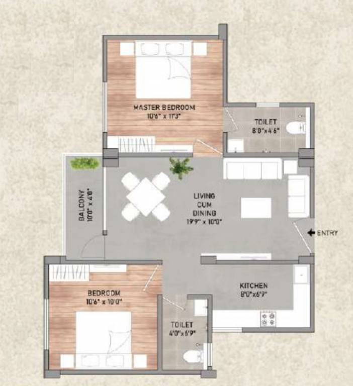 2 BHK + 2T | 934 Sq ft | 30.82 L