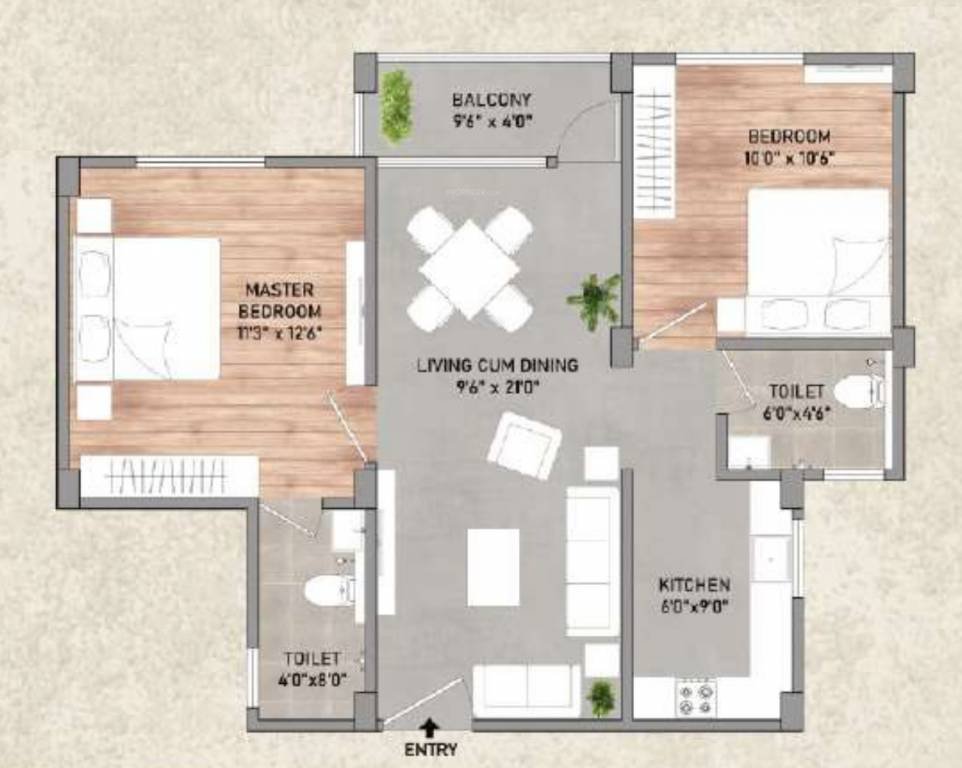 2 BHK + 2T | 938 Sq ft | 30.95 L